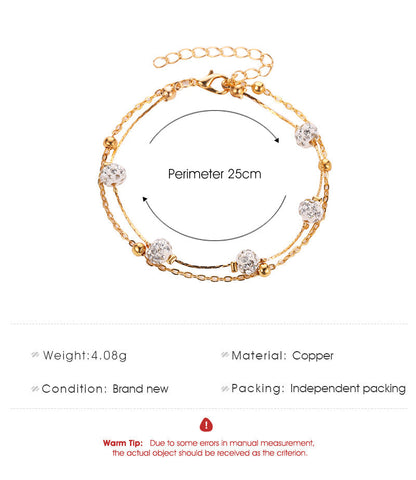 Simple Rhinestone Layered Chain Anklets