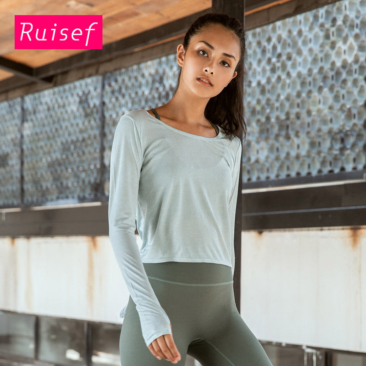 Open Back Knot Long Sleeve Women'S Running Fitness Suit T-Shirt Back Yoga Top