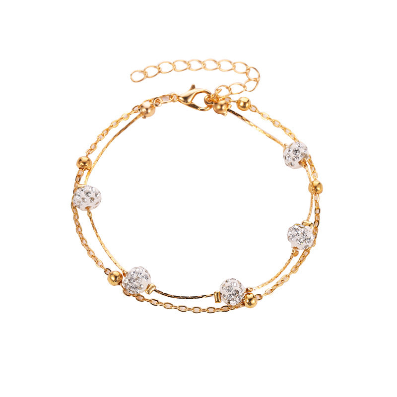 Simple Rhinestone Layered Chain Anklets