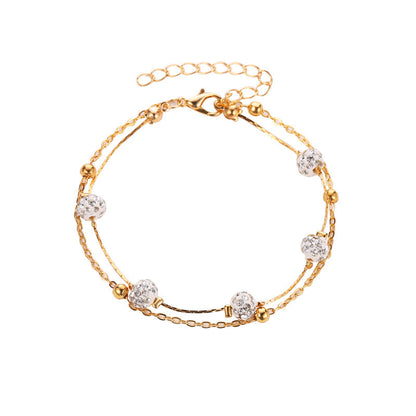 Simple Rhinestone Layered Chain Anklets