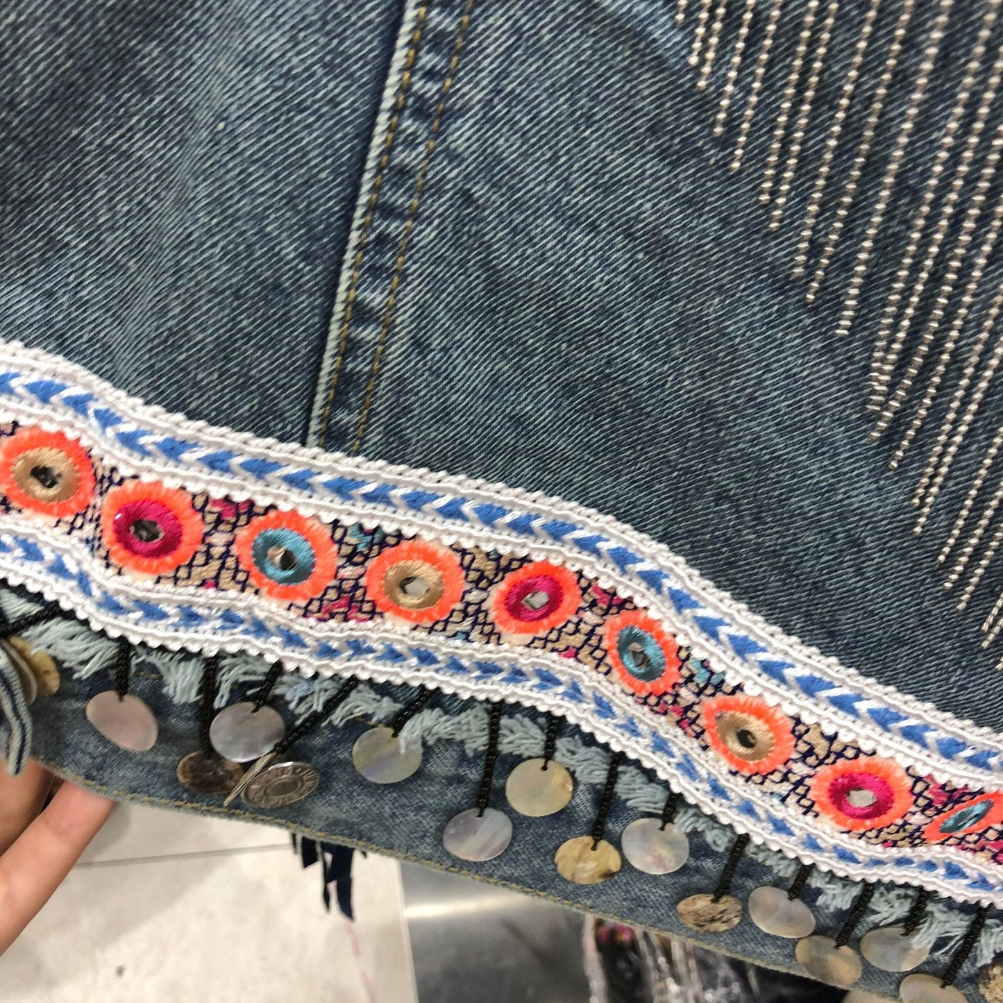 National Wind Thai Heavy Duty Embroidery Stitching Flow Su Loose Long-Sleeved Denim Jacket