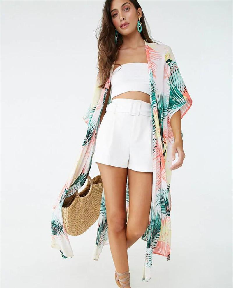 Cotton Color Leaf Printing Vacation Beach Cover Up