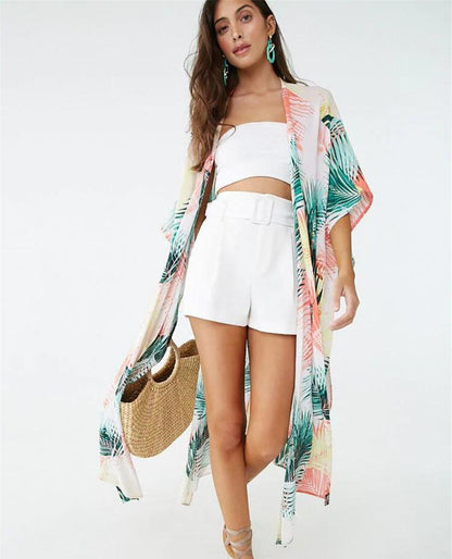 Cotton Color Leaf Printing Vacation Beach Cover Up