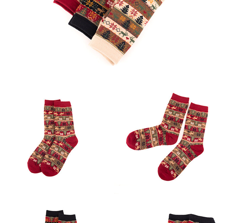 Retro Ethnic Women'S Socks And The Deer Snowflake Cotton Socks