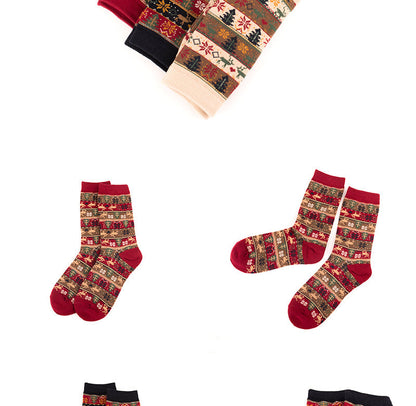 Retro Ethnic Women'S Socks And The Deer Snowflake Cotton Socks