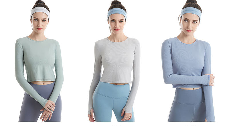 Fitness Suit Women'S Sports Running Yoga Top Quick Dry Breathable Rib Yoga Long Sleeve T-Shirt