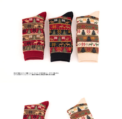 Retro Ethnic Women'S Socks And The Deer Snowflake Cotton Socks