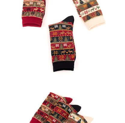 Retro Ethnic Women'S Socks And The Deer Snowflake Cotton Socks
