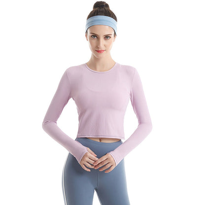 Fitness Suit Women'S Sports Running Yoga Top Quick Dry Breathable Rib Yoga Long Sleeve T-Shirt