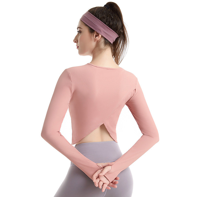 Fitness Suit Women'S Sports Running Yoga Top Quick Dry Breathable Rib Yoga Long Sleeve T-Shirt