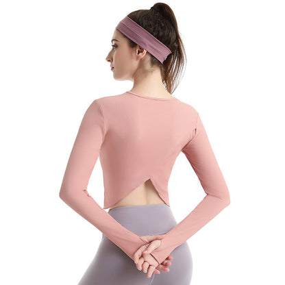 Fitness Suit Women'S Sports Running Yoga Top Quick Dry Breathable Rib Yoga Long Sleeve T-Shirt