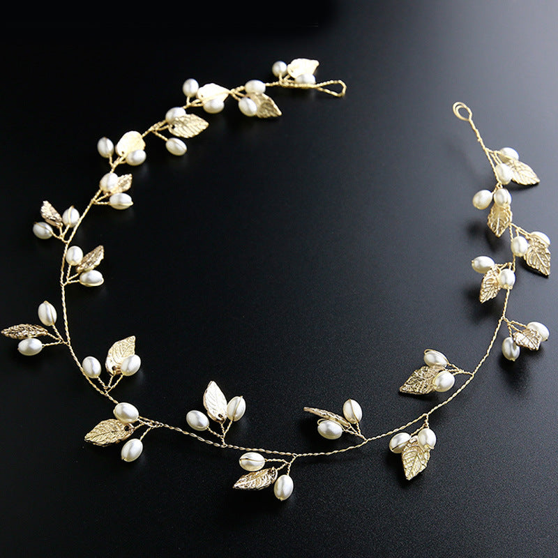 Gold Baroque Alloy Leaf Handmade Pearl Hair Band Hair Accessories