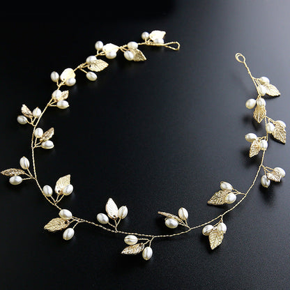 Gold Baroque Alloy Leaf Handmade Pearl Hair Band Hair Accessories