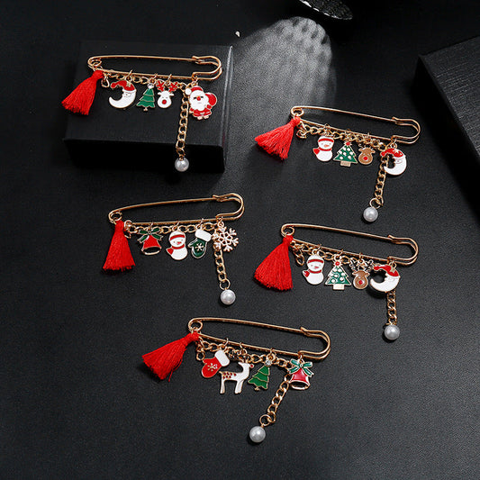Funny Santa Claus Snowflake Cartoon Brooch