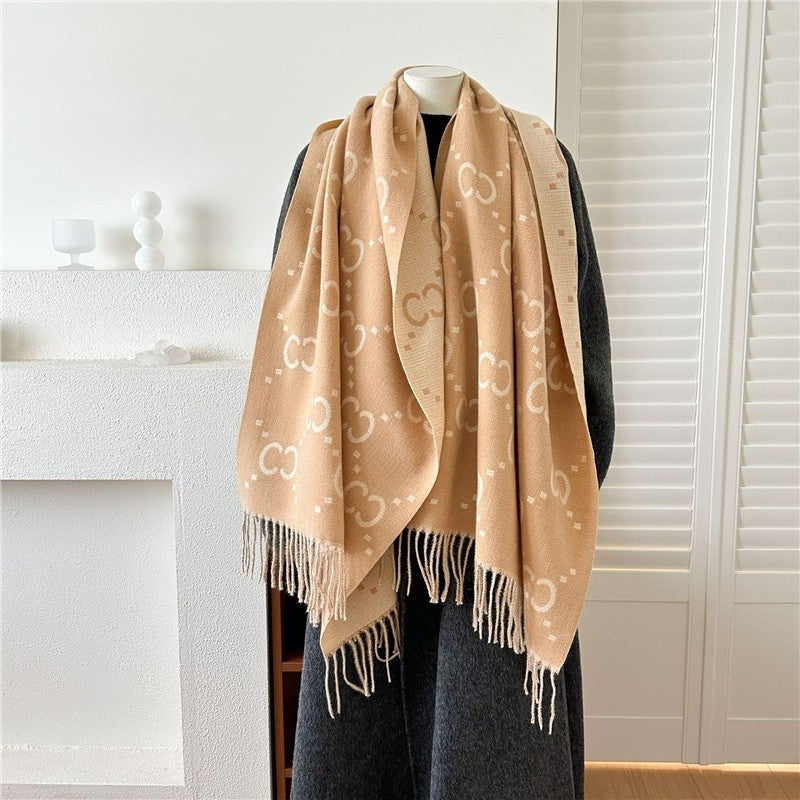 Jacquard Fringe Cashmere-Like Scarf