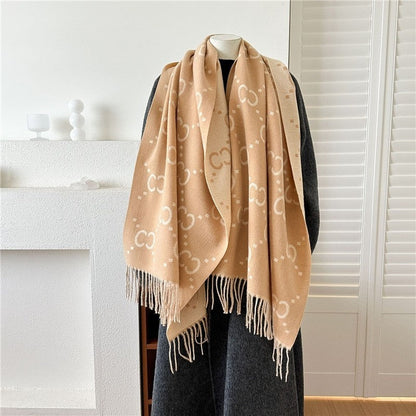 Jacquard Fringe Cashmere-Like Scarf