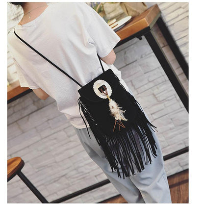 Vintage Bohemian Fringe Tassel Hippie Gypsy Crossbody Bag