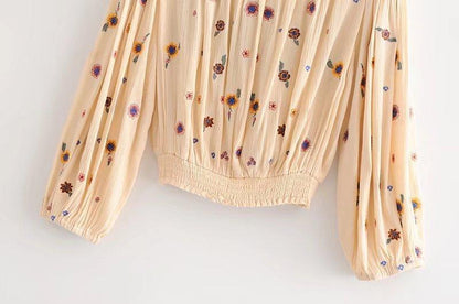 Flower Print Long Sleeve Off Shoulder Tops T Shirt