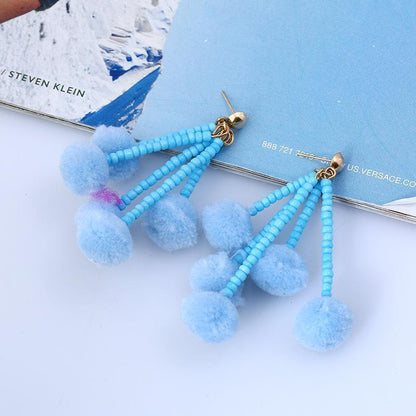 1 Pair Bohemia Style Long Earrings Small Tassel Jewelry Xmas Party