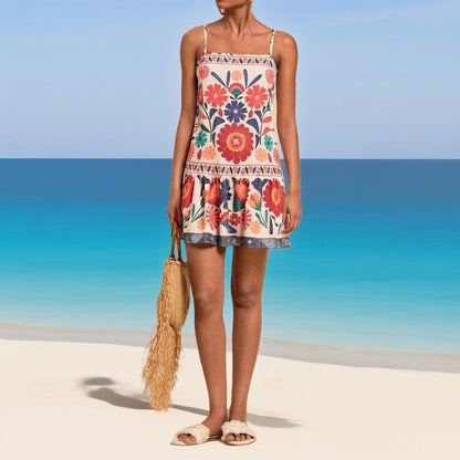 High-Waist Printed Strappy Sundress