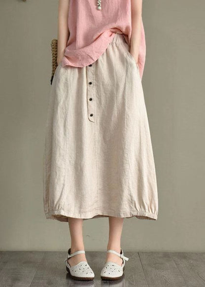 Simple Mulberry Retro Patchwork Pockets Summer Linen Skirt