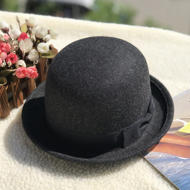 Vintage Wool Felt Roll Brim Hat for Women