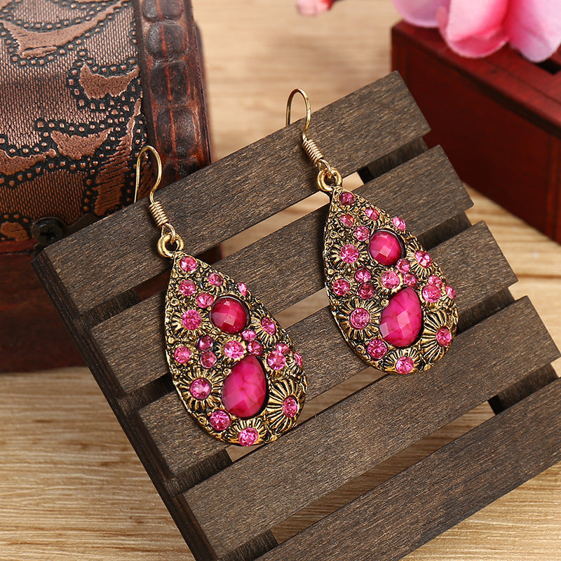 Creative Water Drop Gem Inlaid  Ancient National Style Earrings
