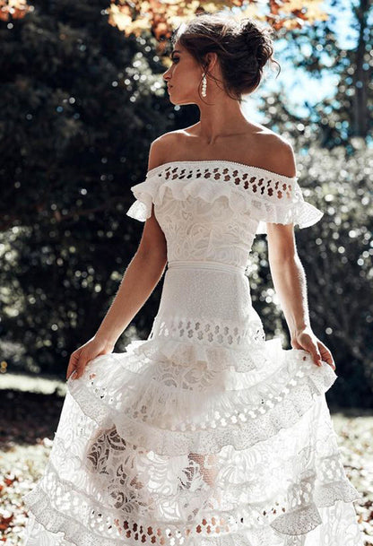 Women'S Lace One Shoulder Lotus Leaf Wedding Evening Party Dress