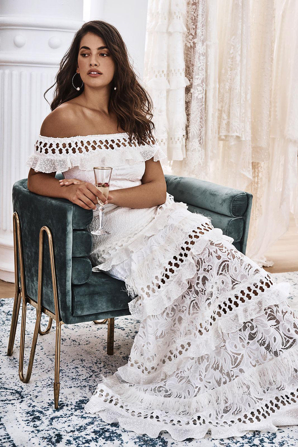 Women'S Lace One Shoulder Lotus Leaf Wedding Evening Party Dress