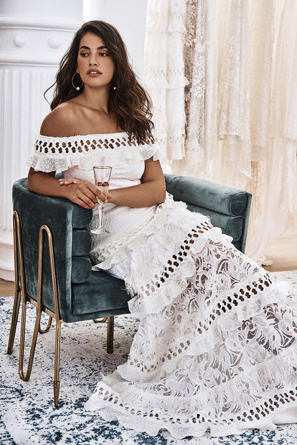 Women'S Lace One Shoulder Lotus Leaf Wedding Evening Party Dress
