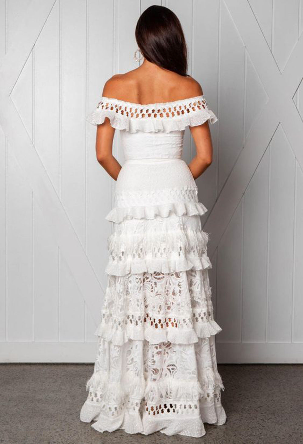 Women'S Lace One Shoulder Lotus Leaf Wedding Evening Party Dress