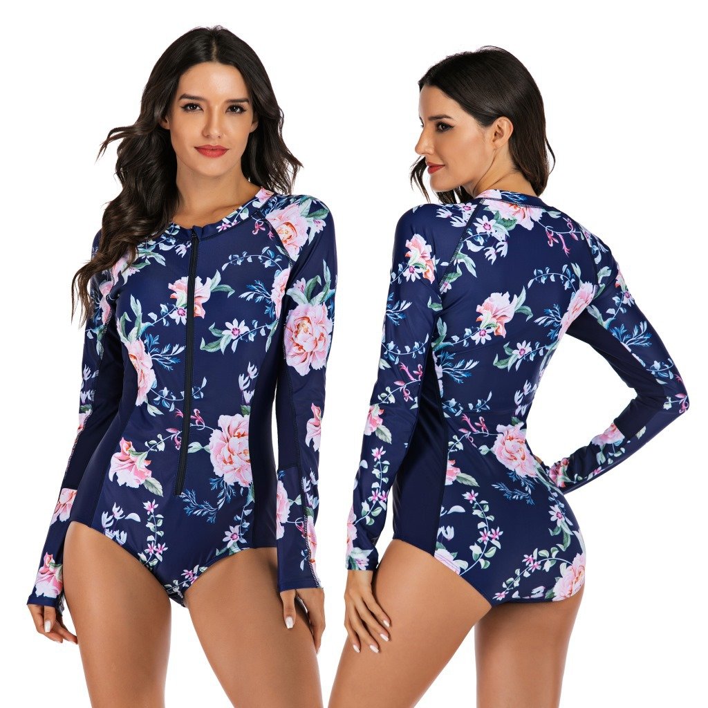 Female  Hot Spring Swimsuit Diving Suit Surfsuit One-Piece Long Sleeve Wetsuit