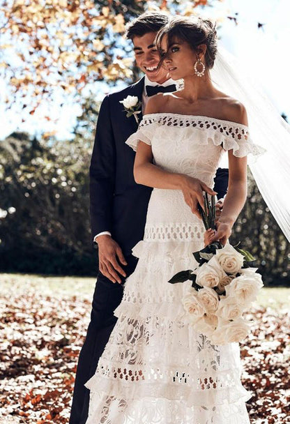 Women'S Lace One Shoulder Lotus Leaf Wedding Evening Party Dress