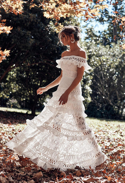 Women'S Lace One Shoulder Lotus Leaf Wedding Evening Party Dress