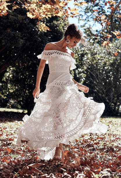 Women'S Lace One Shoulder Lotus Leaf Wedding Evening Party Dress