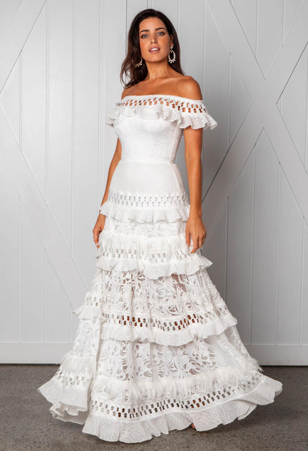 Women'S Lace One Shoulder Lotus Leaf Wedding Evening Party Dress