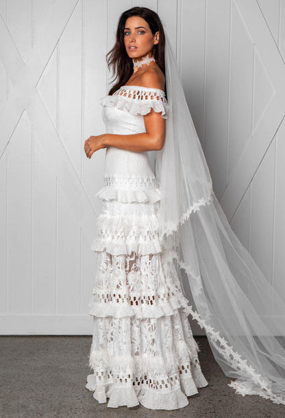 Women'S Lace One Shoulder Lotus Leaf Wedding Evening Party Dress