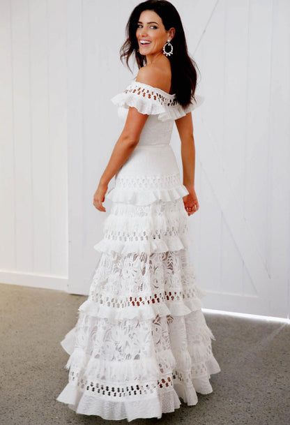 Women'S Lace One Shoulder Lotus Leaf Wedding Evening Party Dress