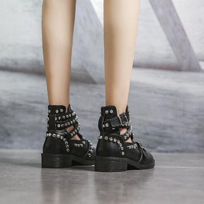 Round Head Stylish Metal Rivet Belt Buckle Martin Boots Women'S Boots.