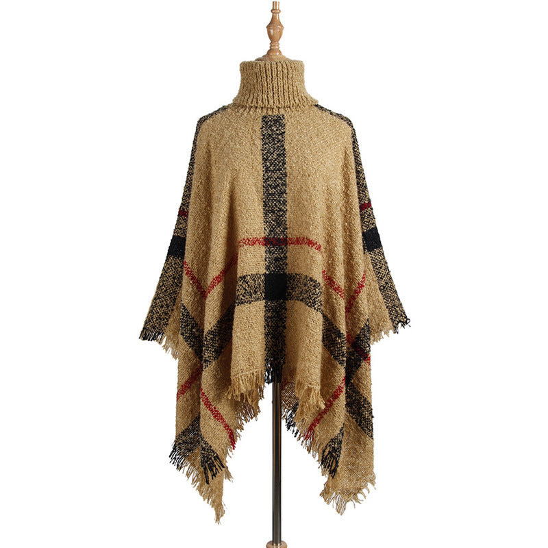 Sweater Women'S Mid-Length High Collar Fringe Cape Loose Large Size Knit