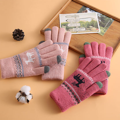 Touch Screen Cute Deer Fleece Lined Thermal Gloves for Men and Women