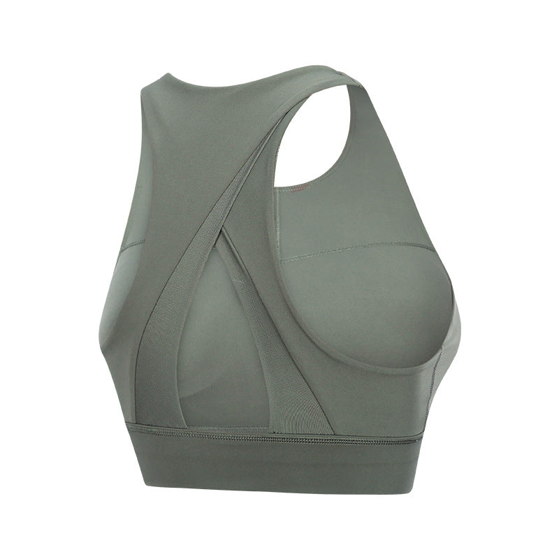 High Collar Sports Bra Triangle Hollow Back Gathered Shockproof Yoga Exercise Underwear Women