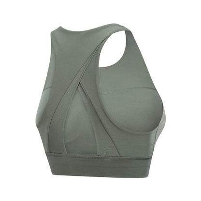 High Collar Sports Bra Triangle Hollow Back Gathered Shockproof Yoga Exercise Underwear Women