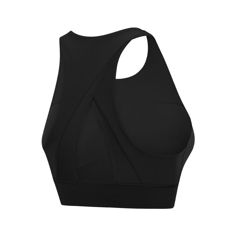 High Collar Sports Bra Triangle Hollow Back Gathered Shockproof Yoga Exercise Underwear Women