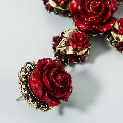 Fashionable Baroque Rose Flower Long Drop Earrings