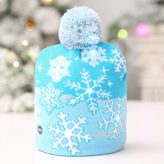 Christmas Ornaments For Adults And Children Christmas Hats Led Knitted Hats With Lights Scarf Color Hair Ball Luminous Hats
