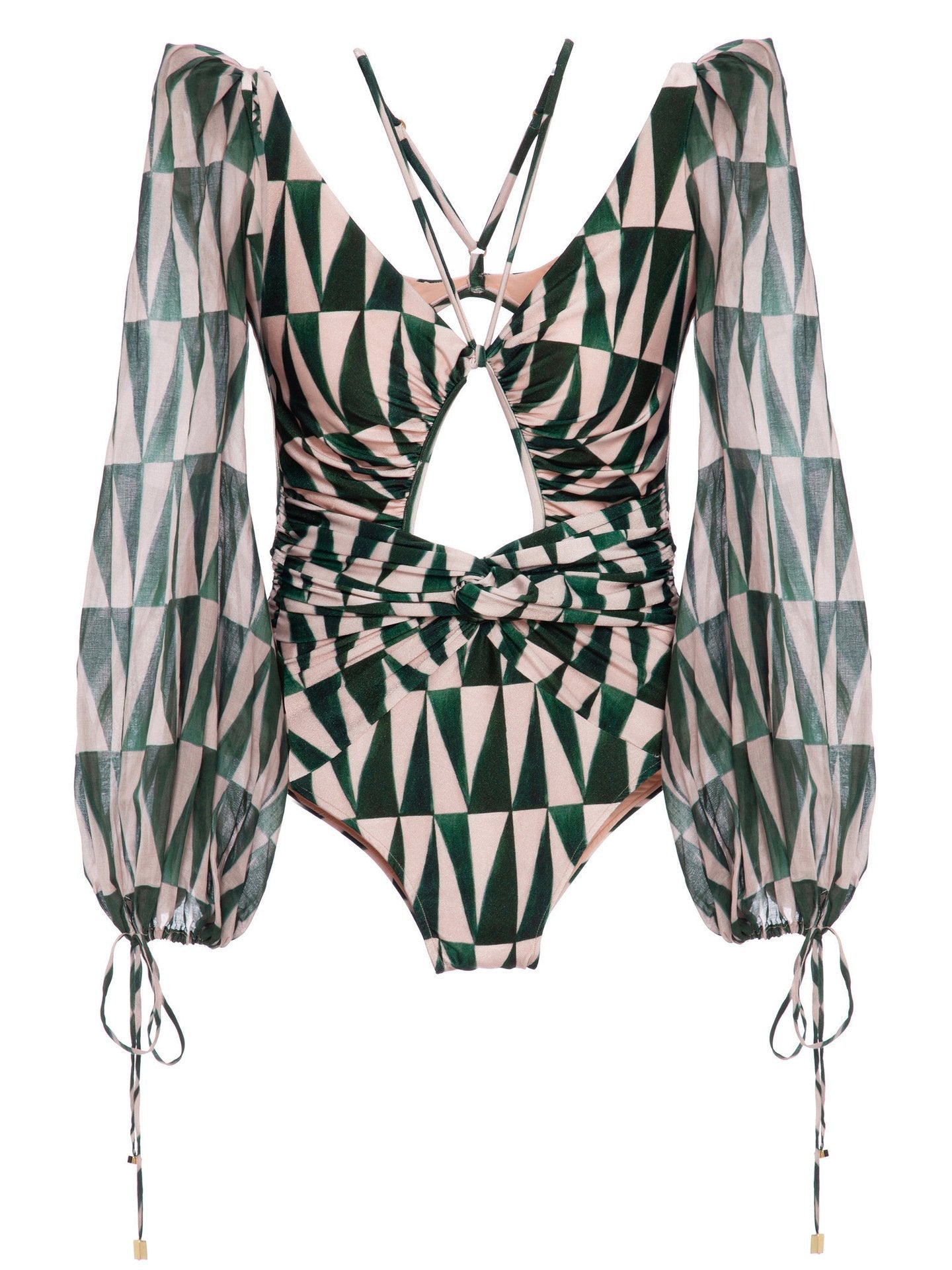 Sexy Gathered One-Piece Printed Bikini Swimsuit Women'S Long-Sleeved Swimsuit Women'S Swimsuit