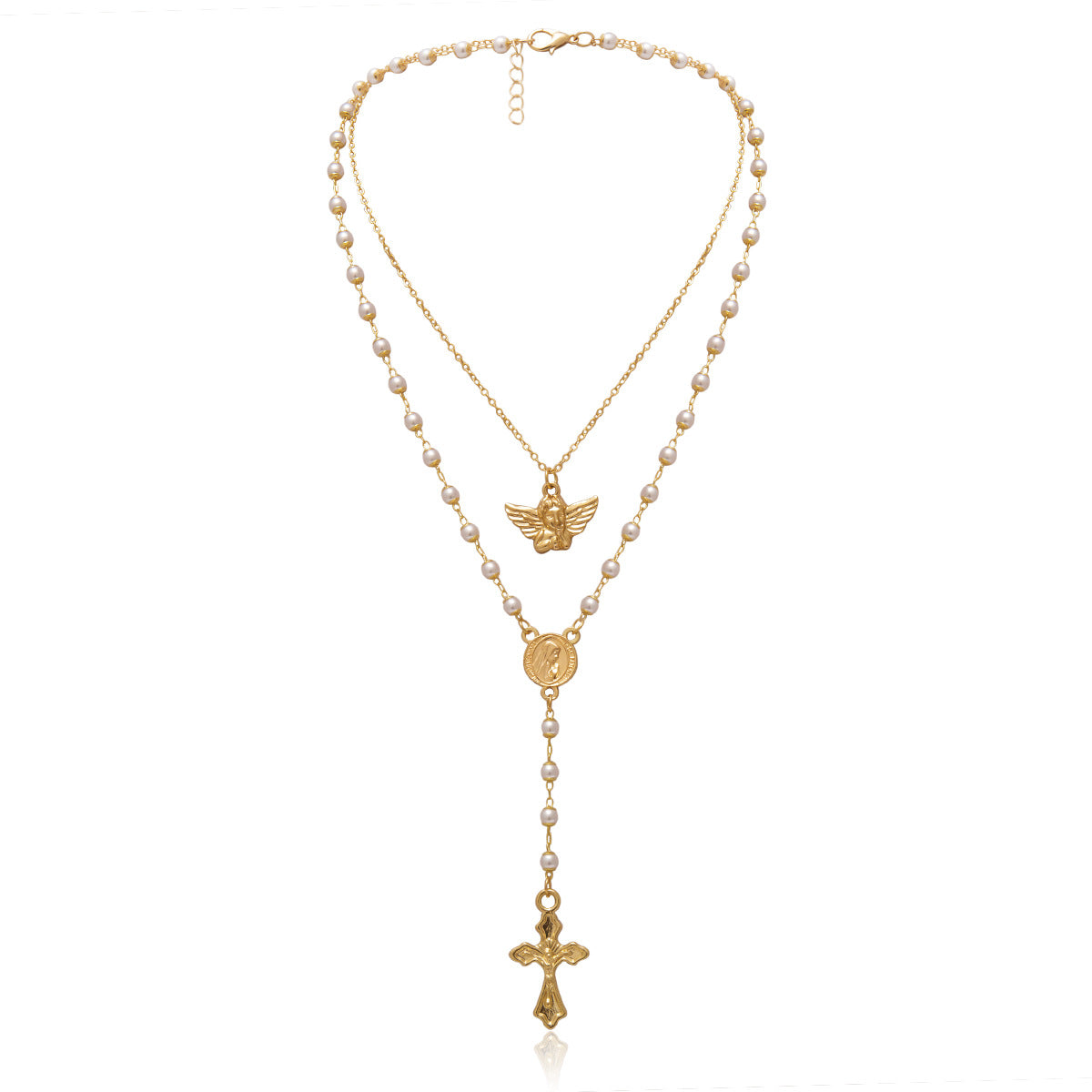 Vintage Angel Geometric Y-Shaped Necklace With Pearl Tassel