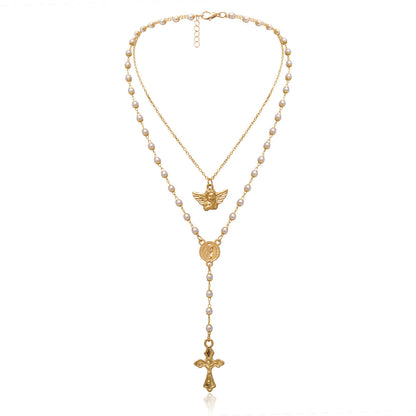 Vintage Angel Geometric Y-Shaped Necklace With Pearl Tassel