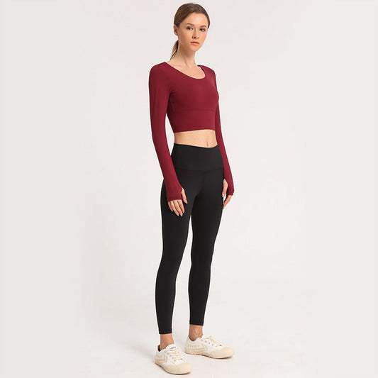 Open Navel Sports Long Sleeved Women'S High Elastic Tight Running Fitness Suit Beautiful Back Yoga Jacket